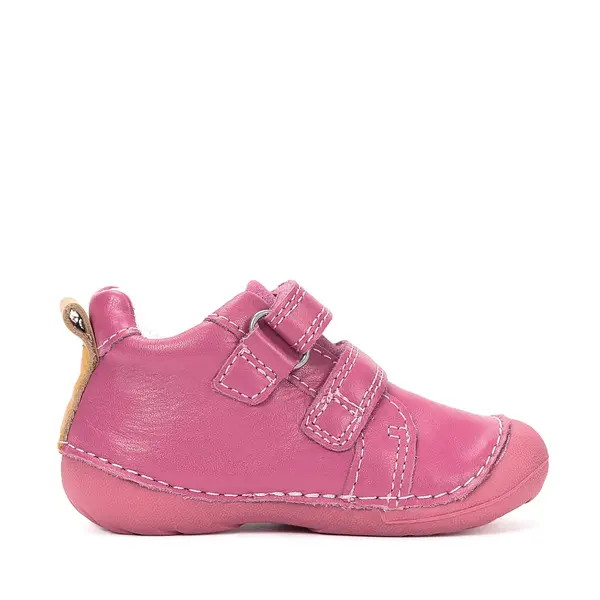 Pantofi D.D. Step fete, primii pasi, piele naturala, talpa flexibila, fuchsia cu pisică_S015-61267A-24_Pebebe