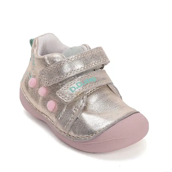 Pantofi D.D. Step fete, primii pasi, piele naturala, talpa flexibila, auriu cu pisică_S015-61267B-24_Pebebe