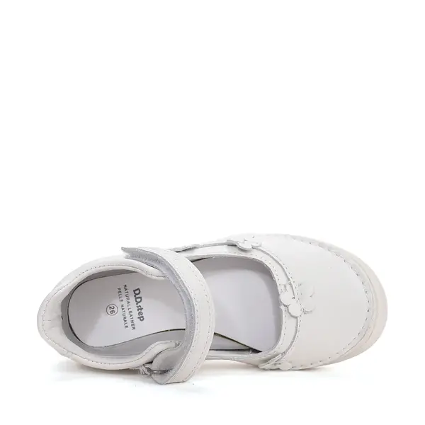Pantofi fete, balerini, piele naturala, design cu flori, alb D.D.Step_H078-61856M-27_Pebebe