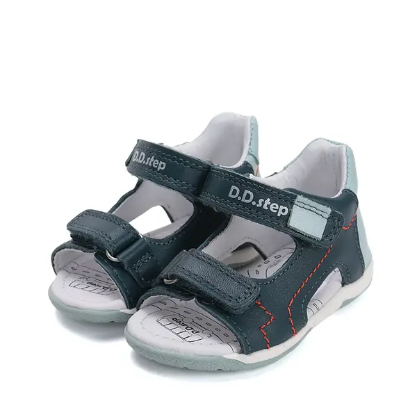 Sandale baieti cu varf deschis, piele naturala, talpa flexibila, bleumarin, D.D. Step_G111-61179B-20_Pebebe