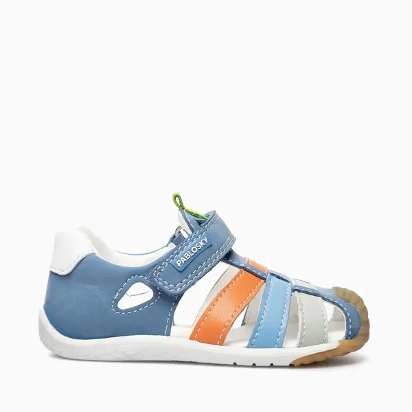 Sandale Barefoot baieti, Pablosky, albastru bareta portocalie, Nobuck-Tech, inchidere cu scai_069844-24_Pebebe