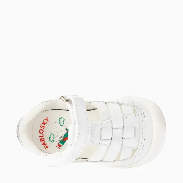 Sandale Barefoot bebe unisex Pablosky, albe, Leader Tech, inchidere cu scai_049005-18_Pebebe