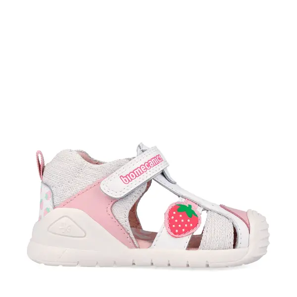 Sandale Biomecanics fete, talpa flexibila, protectie degete, Biogateo Casual, alb cu capsuna_262110-B050-19_Pebebe