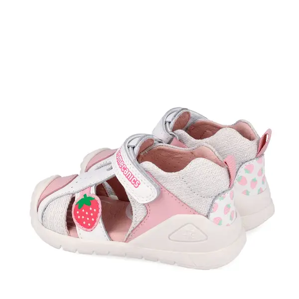 Sandale Biomecanics fete, talpa flexibila, protectie degete, Biogateo Casual, alb cu capsuna_262110-B050-19_Pebebe