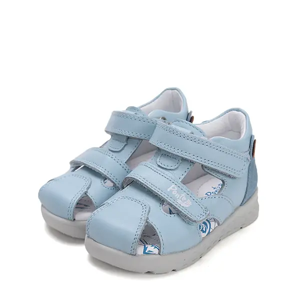 Sandale cu supinatie, Ponte20, piele naturala, ajustare cu 2 barete, albastru deschis, design cu ursulet_DA05-6-1256-22_Pebebe
