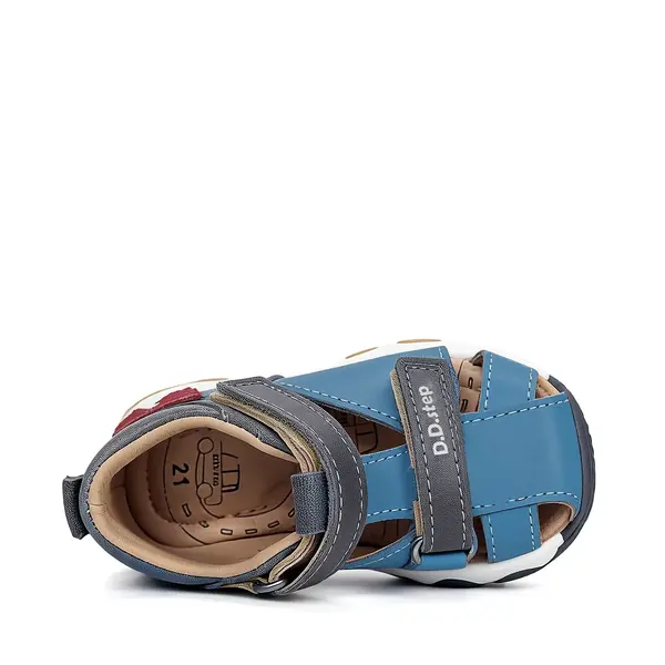 Sandale D.D. Step baieti, piele naturala, branț cu suport, albastru design cu urs_G064-61909B-22_Pebebe