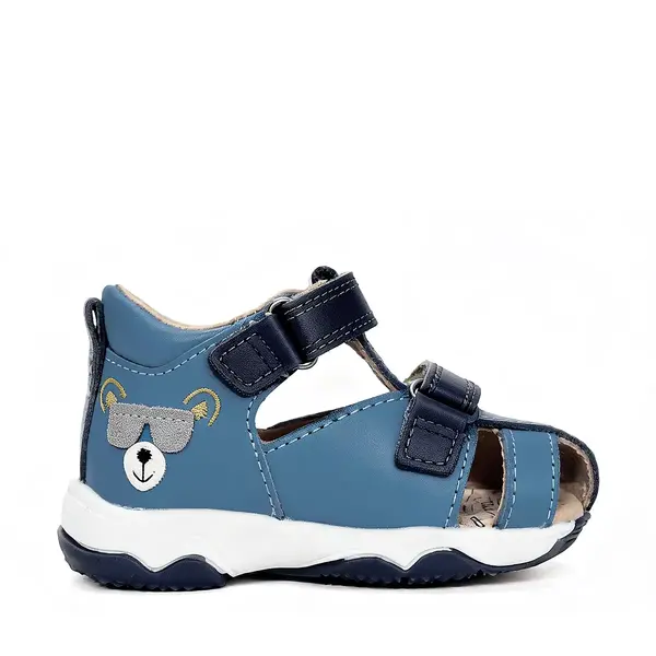 Sandale D.D. Step baieti, piele naturala, branț cu suport, albastru design cu urs_G064-61909B-22_Pebebe