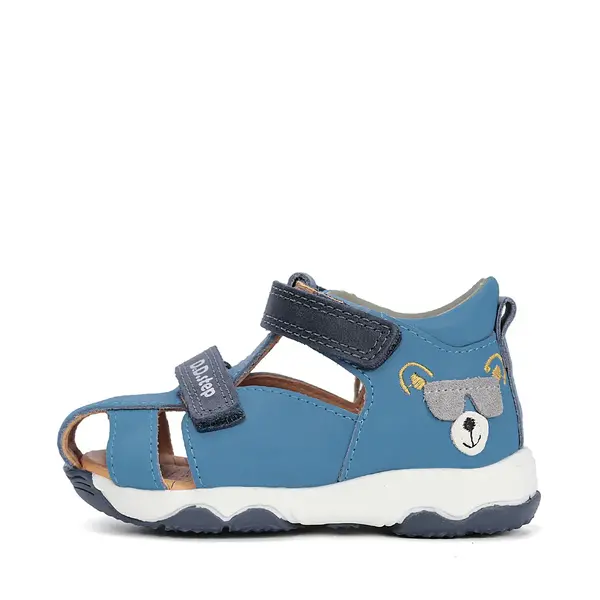 Sandale D.D. Step baieti, piele naturala, branț cu suport, albastru design cu urs_G064-61909B-22_Pebebe