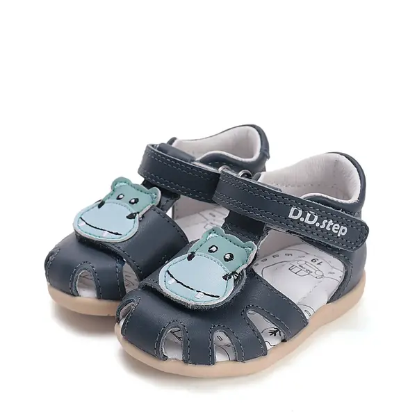 Sandale D.D. Step, Baieti, piele naturala, talpa flexibila, Bleumarin, hipopotam_G075-61516A-20_Pebebe