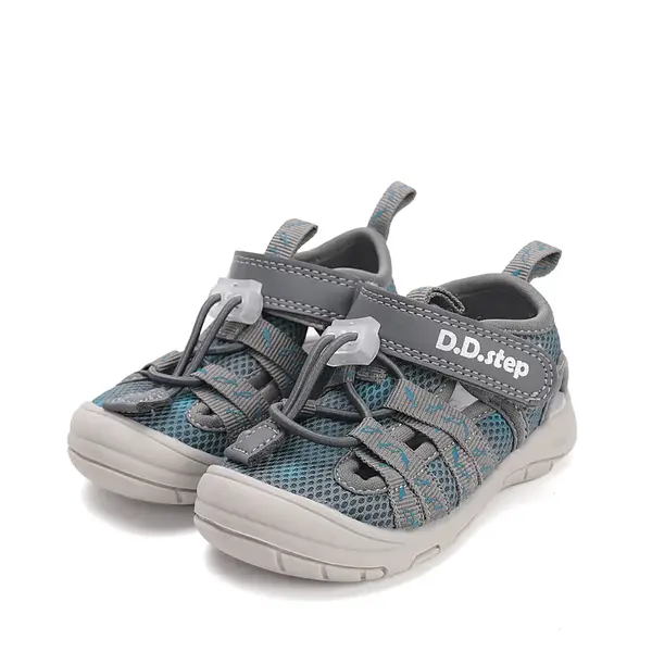 Sandale D.D Step băieți cu uscare rapidă, material textil, gri cu imprimeu_G065-61161BM-30_Pebebe