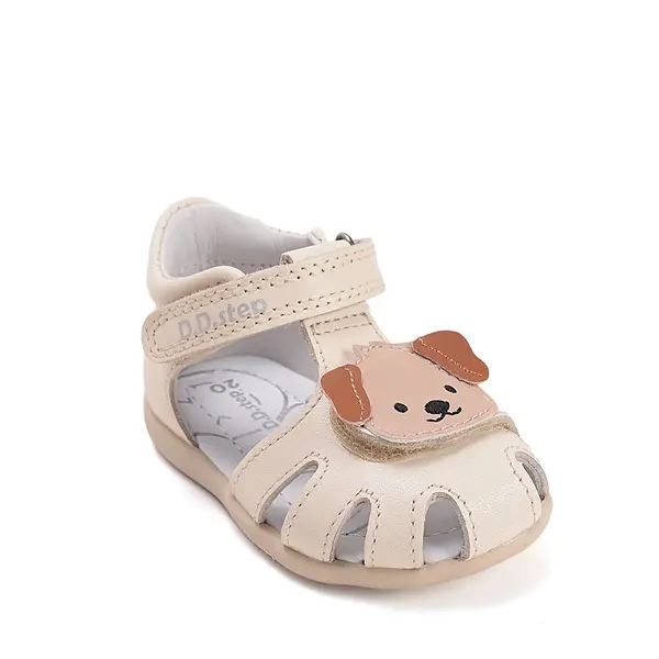 Sandale D.D. Step copii, piele naturala, talpa flexibila, alb unt, caine_G075-61516B-20_Pebebe