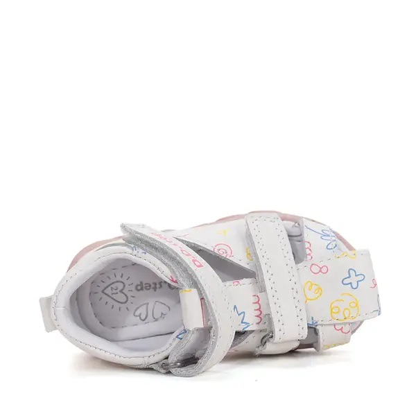 Sandale D.D. Step fete, piele naturală, alb cu imprimeu flori_G064-61994-20_Pebebe