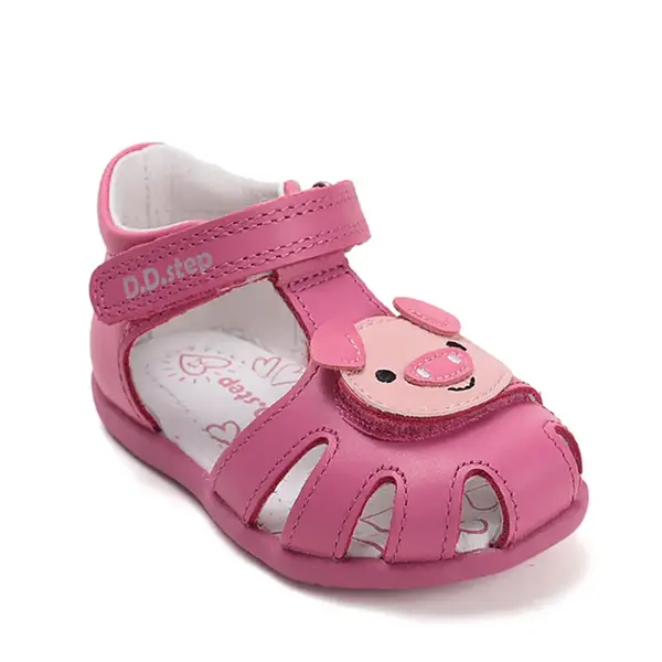 Sandale D.D. Step Fete, piele naturala, talpa flexibila, roz inchis, porcușor_G075-61516C-20_Pebebe