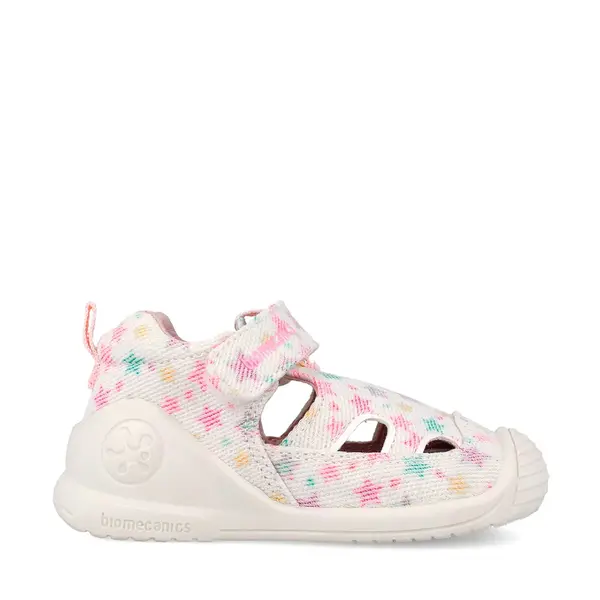 Sandale fete Biomecanics, material textil, talpa flexibila, protectie degete, Biogateo Canvas, alb cu imprimeu_262177-B050-20_Pebebe