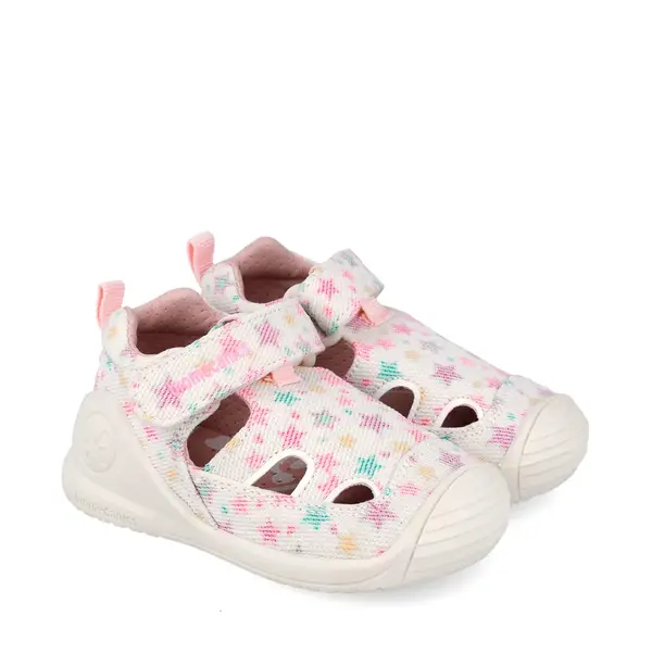 Sandale fete Biomecanics, material textil, talpa flexibila, protectie degete, Biogateo Canvas, alb cu imprimeu_262177-B050-20_Pebebe