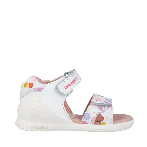 Sandale fete Biomecanics, Varf Deschis, Sustinere la calcai, Piele Naturala, alb cu imprimeu_262141-A050-20_Pebebe