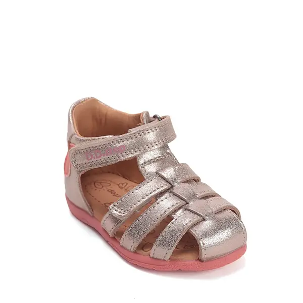 Sandale fete cu barete si ajustare cu 2 scaiuri, piele naturala, talpa flexibila, roz/auriu, D.D.Step_G111-61400-20_Pebebe