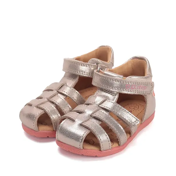 Sandale fete cu barete si ajustare cu 2 scaiuri, piele naturala, talpa flexibila, roz/auriu, D.D.Step_G111-61400-22_Pebebe