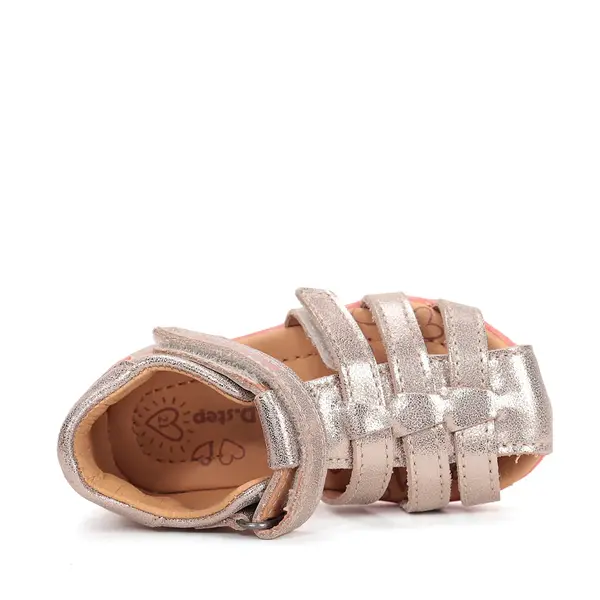 Sandale fete cu barete si ajustare cu 2 scaiuri, piele naturala, talpa flexibila, roz/auriu, D.D.Step_G111-61400-20_Pebebe