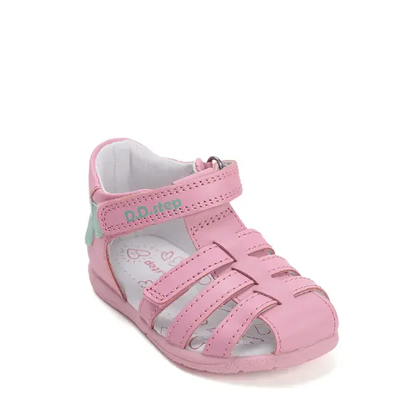 Sandale fete cu barete si ajustare cu 2 scaiuri, piele naturala, talpa flexibila, roz deschis, D.D.Step_G111-61400B-20_Pebebe
