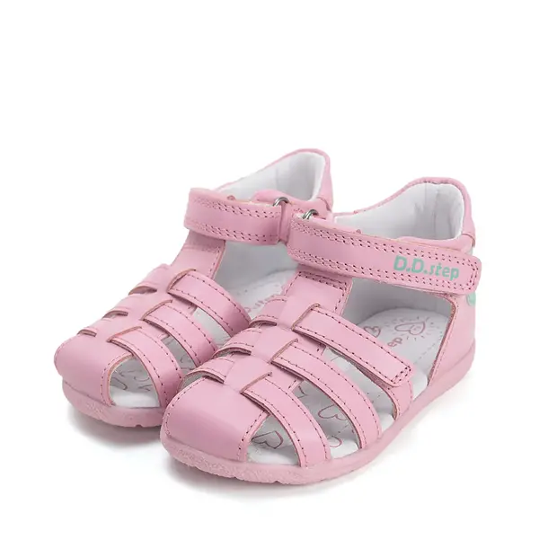 Sandale fete cu barete si ajustare cu 2 scaiuri, piele naturala, talpa flexibila, roz deschis, D.D.Step_G111-61400B-20_Pebebe