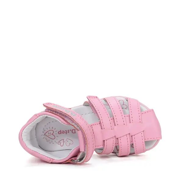 Sandale fete cu barete si ajustare cu 2 scaiuri, piele naturala, talpa flexibila, roz deschis, D.D.Step_G111-61400B-20_Pebebe