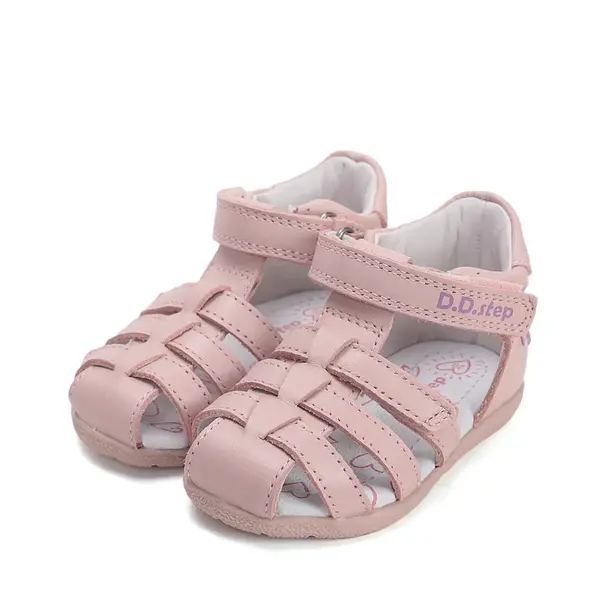 Sandale fete cu barete si ajustare cu 2 scaiuri, piele naturala, talpa flexibila, roz lila, D.D.Step_G111-61400AM-30_Pebebe