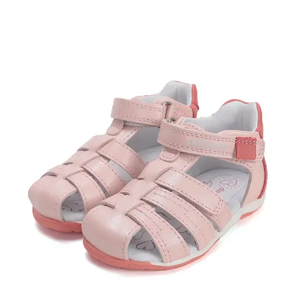 Sandale fete cu barete si ajustare cu 2 scaiuri, piele naturala, talpa flexibila, roz sidef, D.D.Step_G111-61843D-20_Pebebe