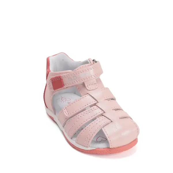 Sandale fete cu barete si ajustare cu 2 scaiuri, piele naturala, talpa flexibila, roz sidef, D.D.Step_G111-61843D-20_Pebebe