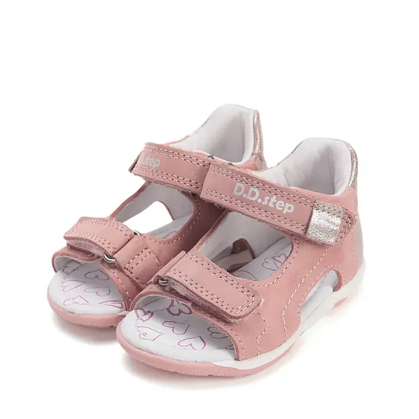 Sandale fete cu varf deschis, piele naturala, talpa flexibila, roz deschis, D.D. Step_G111-61179C-21_Pebebe