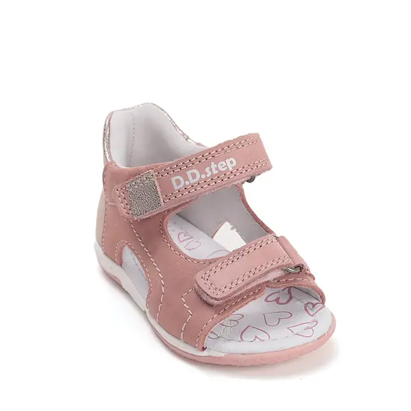 Sandale fete cu varf deschis, piele naturala, talpa flexibila, roz deschis, D.D. Step_G111-61179C-21_Pebebe