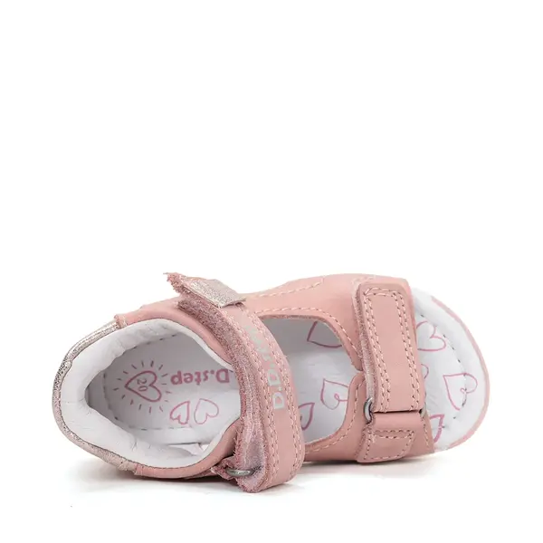 Sandale fete cu varf deschis, piele naturala, talpa flexibila, roz deschis, D.D. Step_G111-61179C-21_Pebebe