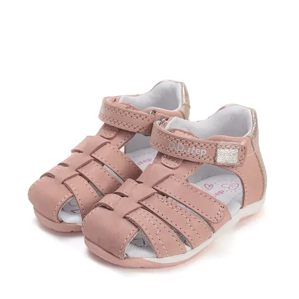 Sandale fete cu barete si ajustare cu 2 scaiuri, piele naturala, talpa flexibila, roz, D.D.Step_G111-61843C-20_Pebebe