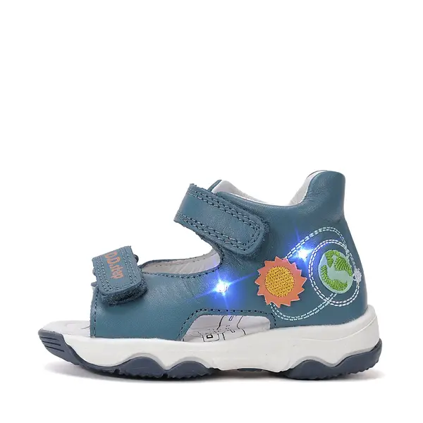 Sandale D.D. Step baieti, piele naturală, LED, albastru, design spatial_G064-61462-24_Pebebe