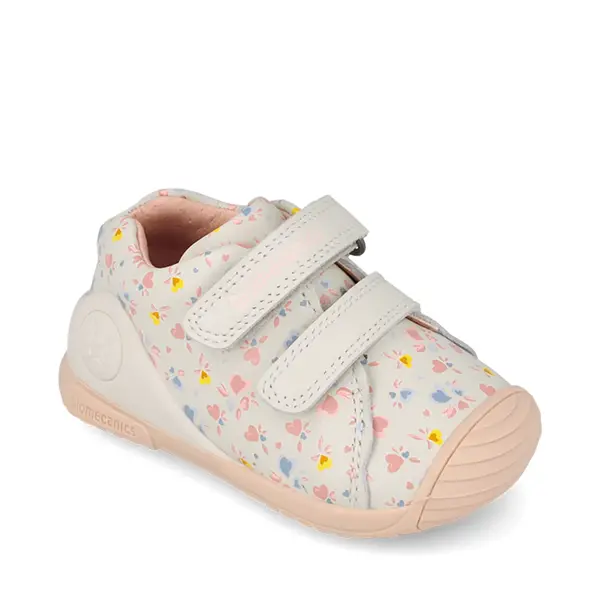 Pantofi Biomecanics, fete, piele naturala, Biogateo Casual, crem print inimioare_261102-C695-19_Pebebe