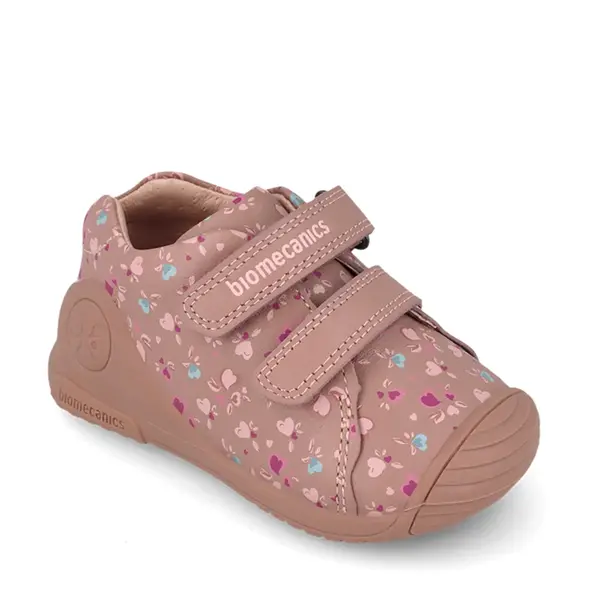 Pantofi Biomecanics, fete, piele naturala, Biogateo Casual, roz print inimioare_261102-B159-19_Pebebe