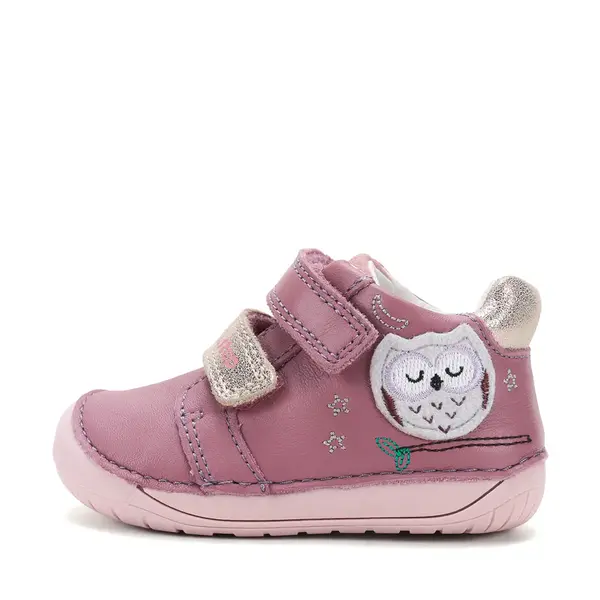 Pantofi D.D. Step,Barefoot, fete, piele naturala, primii pasi, mov, design cu bufnita_S070-62659B-20_Pebebe