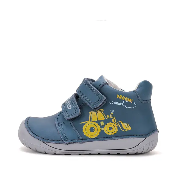 Pantofi D.D. Step Barefoot, baieti, piele naturala, primii pasi, albastru, design excavator_S070-62964B-20_Pebebe