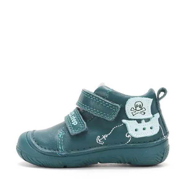Pantofi D.D Step baieti, piele naturală, captuseală din piele, talpă flexibilă, verde smarald, corabie pirati_S082-62627B-20_Pebebe
