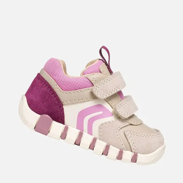 Pantofi Geox Fete, piele naturala si textil, brant antibacterian, Geox Respira, Iupidoo, Bej cu roz_B3558C-05422-C5378-19_Pebebe
