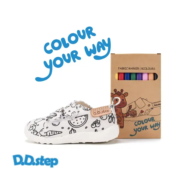 Pantofi de Colorat, D.D Step din panaza, alb cu design Oceanic_C100-71174AL-28_Pebebe