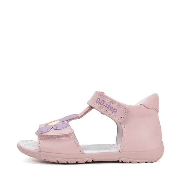 Sandale D.D Step fete, piele naturala, talpa felxibila, roz cu floare_G111-61348AM-30_Pebebe