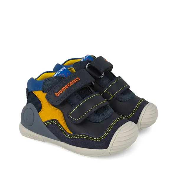 Ghete Baieti Biomecanics, piele naturala, primii pași, sustinere calcai, BioGateo, bleumarin, galben_261122-A183-19_Pebebe