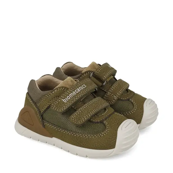 Pantofi Biomecanics baieti, piele naturala si material textil, Biogateo Casual, khaki_261127-B788-20_Pebebe