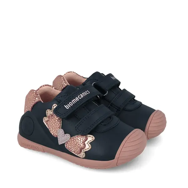 Pantofi Biomecanics fete, piele naturala, Biogateo Casual, bleumarin cu fluturas_261104-A183-19_Pebebe