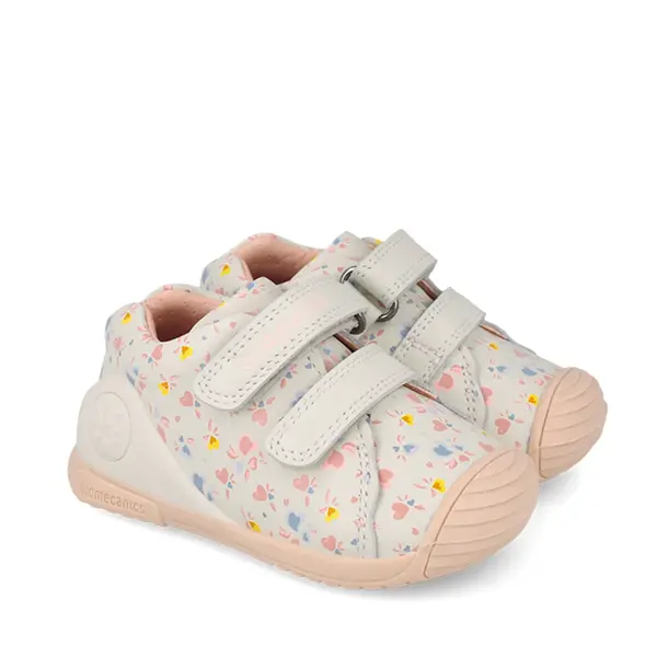 Pantofi Biomecanics, fete, piele naturala, Biogateo Casual, crem print inimioare_261102-C695-19_Pebebe