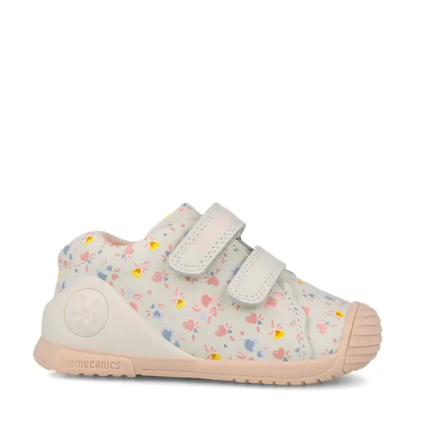 Pantofi Biomecanics, fete, piele naturala, Biogateo Casual, crem print inimioare_261102-C695-19_Pebebe