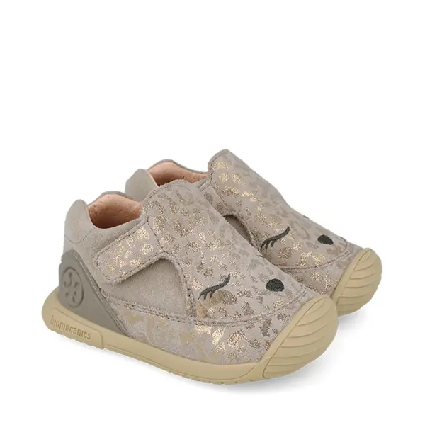 Pantofi Biomecanics, fete, piele naturala, Biogateo Casual, gri sidef imprimeu pisicuta_261105-A154-19_Pebebe