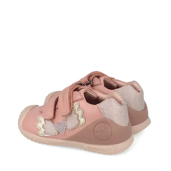 Pantofi Biomecanics fete, piele naturala, Biogateo Casual, roz cu fluturas_261104-B193-19_Pebebe
