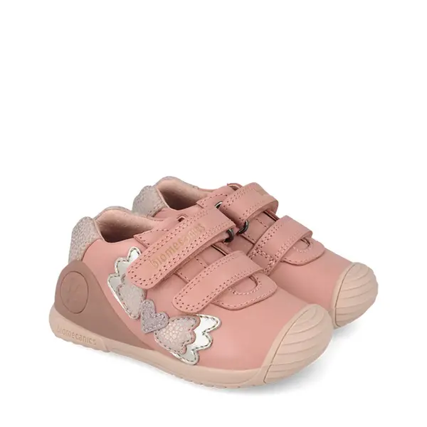 Pantofi Biomecanics fete, piele naturala, Biogateo Casual, roz cu fluturas_261104-B193-19_Pebebe